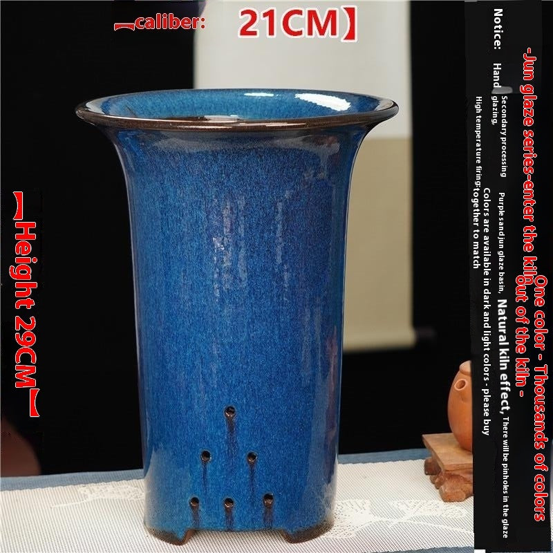 Large Glazed Stone Flower Pot with Purple Clay Pattern