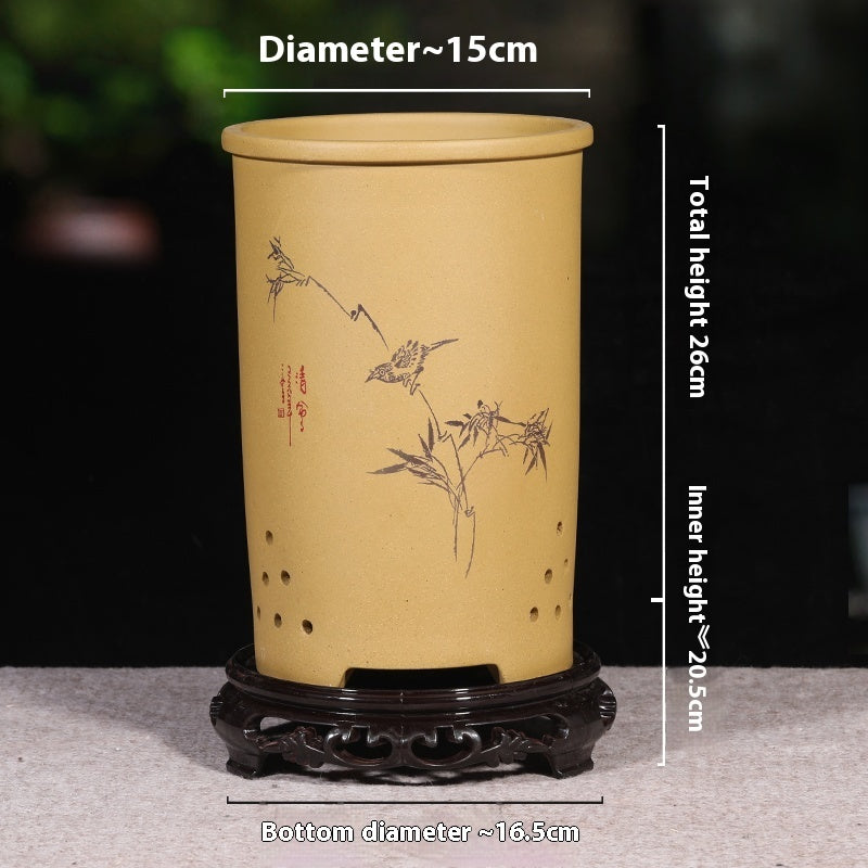Ethnic Style Stone Planter Lotus & Bamboo Floor Pot