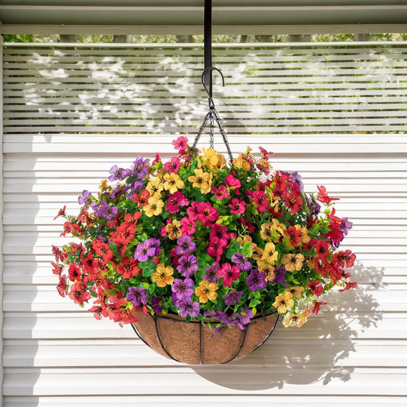 Outdoor Hanging Basket with Artificial Flowers for Garden Decoration