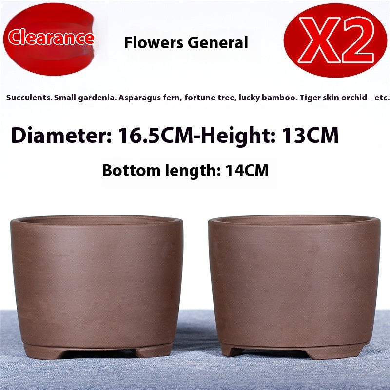 Large Glazed Stone Flower Pot with Purple Clay Pattern