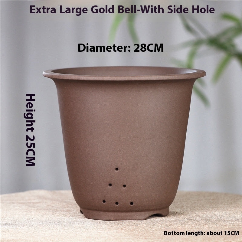 Large Glazed Stone Flower Pot with Purple Clay Pattern