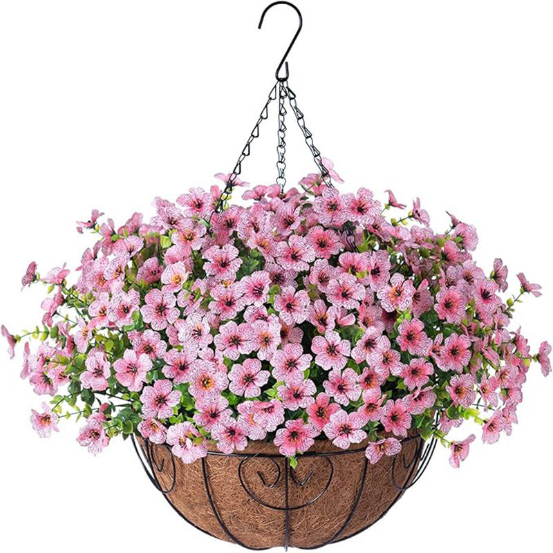 Outdoor Hanging Basket with Artificial Flowers for Garden Decoration