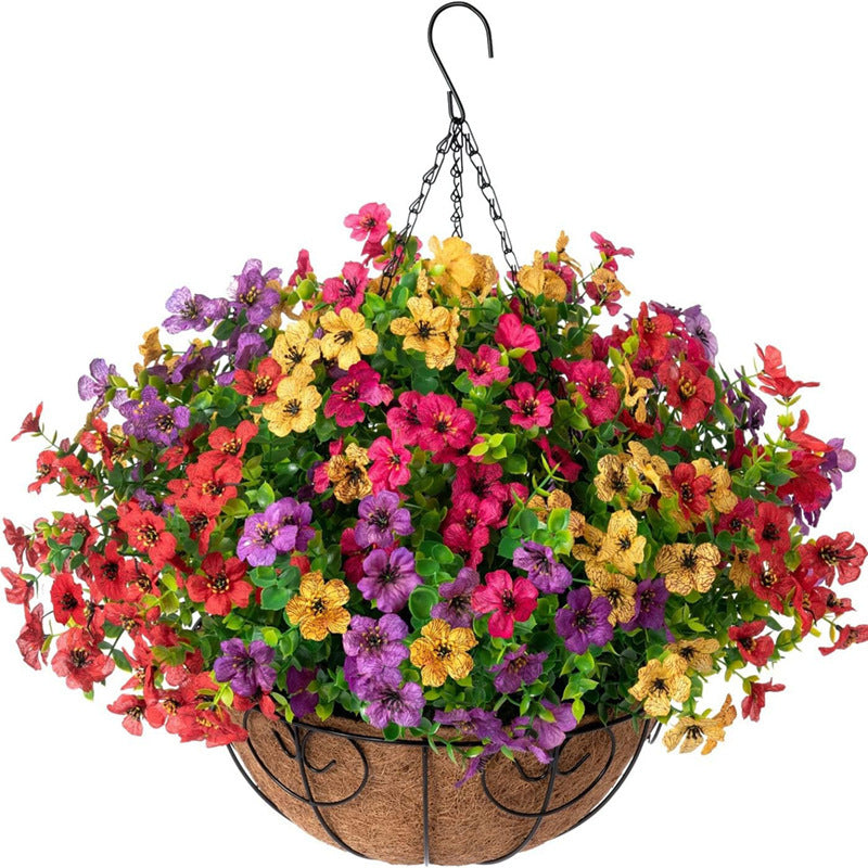 Outdoor Hanging Basket with Artificial Flowers for Garden Decoration