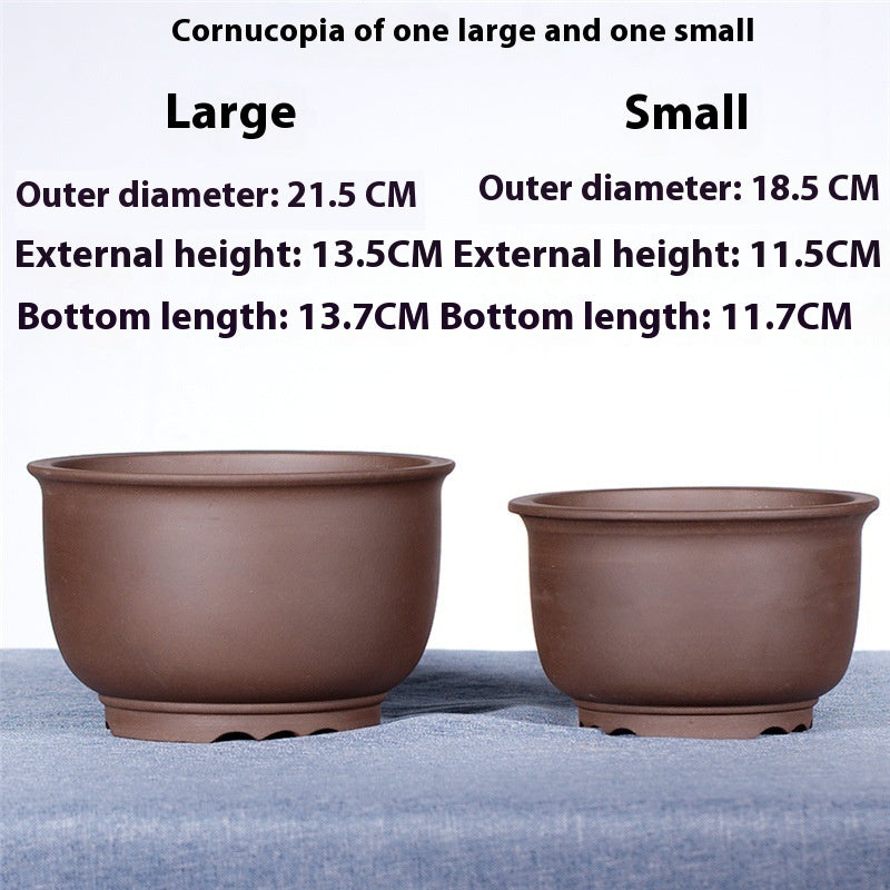 Large Glazed Stone Flower Pot with Purple Clay Pattern