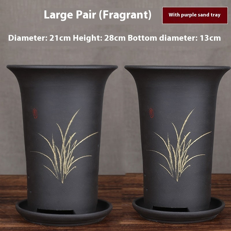 Oversized Purple Sand Orchid Pots Stone Floor Planter Collection