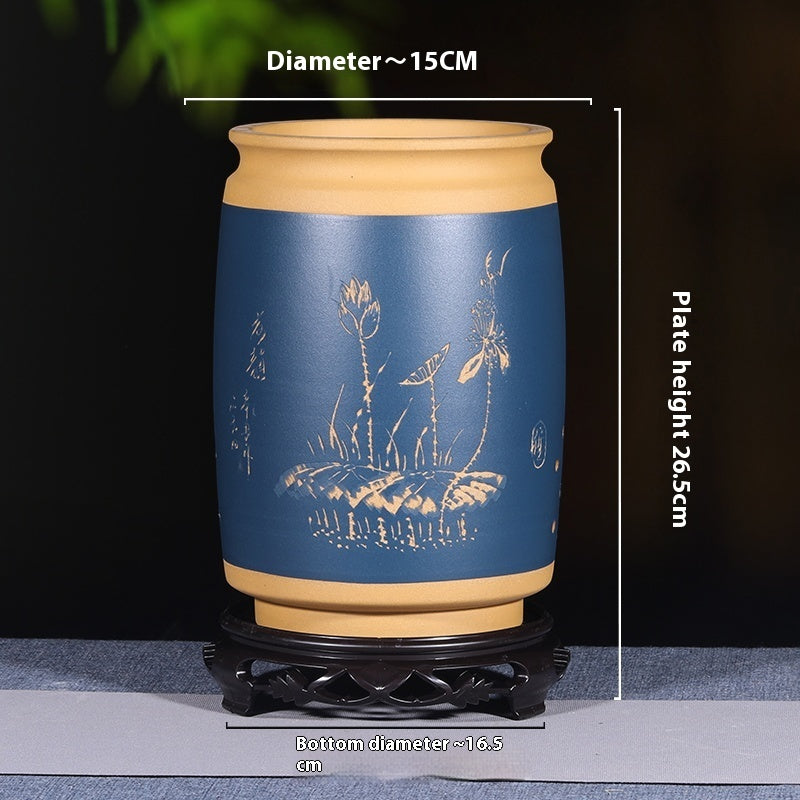 Ethnic Style Stone Planter Lotus & Bamboo Floor Pot
