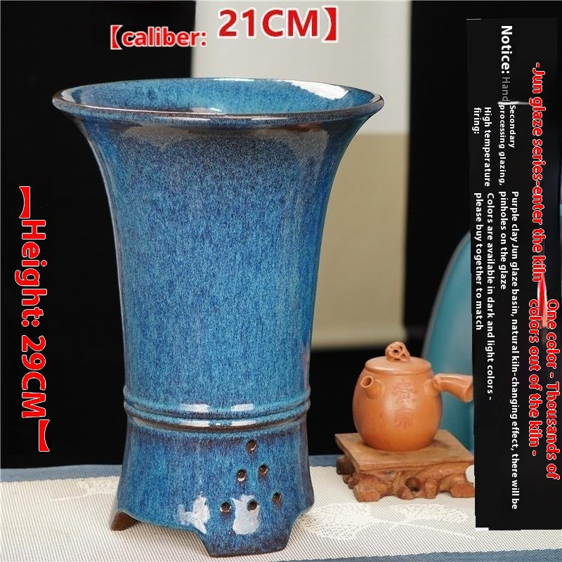 Large Glazed Stone Flower Pot with Purple Clay Pattern