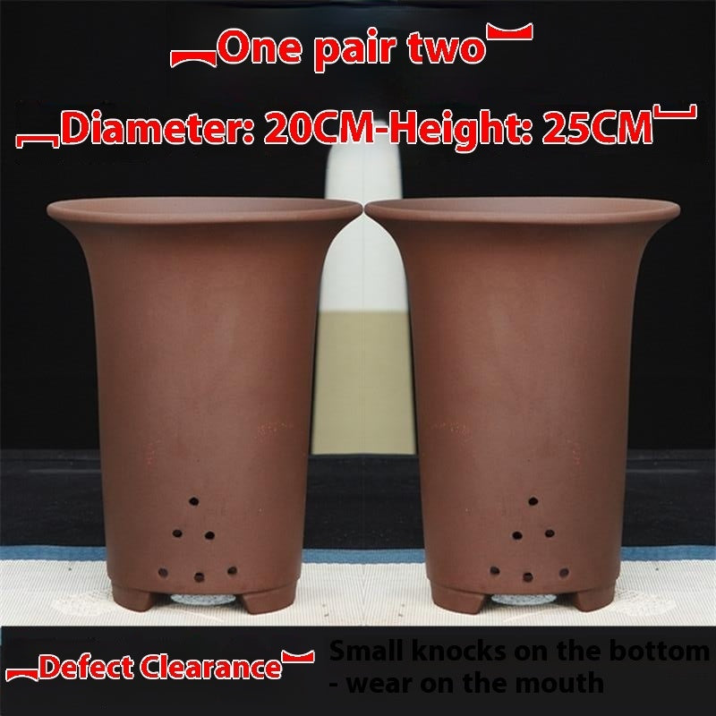 Large Glazed Stone Flower Pot with Purple Clay Pattern