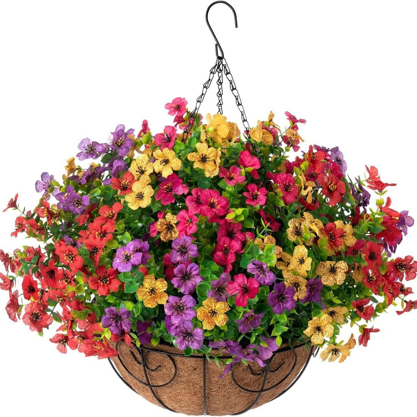 Outdoor Hanging Basket with Artificial Flowers for Garden Decoration