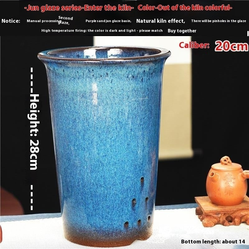 Large Glazed Stone Flower Pot with Purple Clay Pattern