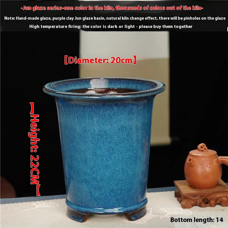 Large Glazed Stone Flower Pot with Purple Clay Pattern