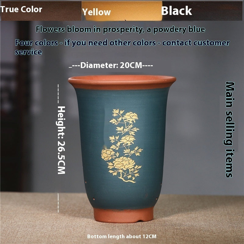 Large Glazed Stone Flower Pot with Purple Clay Pattern