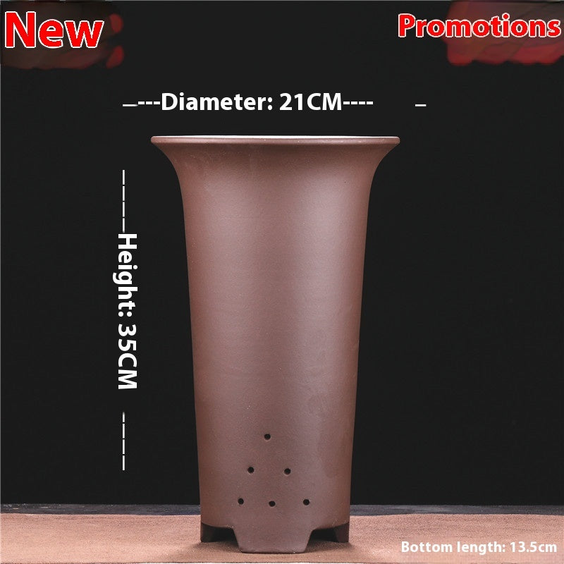 Large Glazed Stone Flower Pot with Purple Clay Pattern