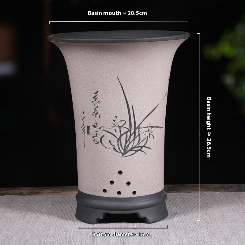 Ethnic Style Stone Planter Lotus & Bamboo Floor Pot