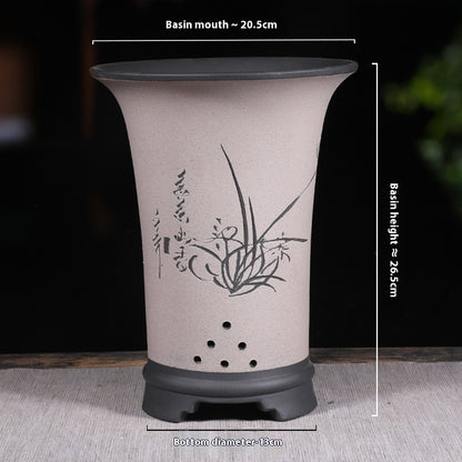 Ethnic Style Stone Planter Lotus & Bamboo Floor Pot