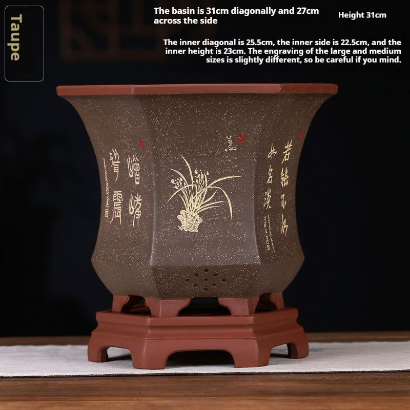 Ethnic Style Medium Purple Sand Planter  Stone Chita Pot