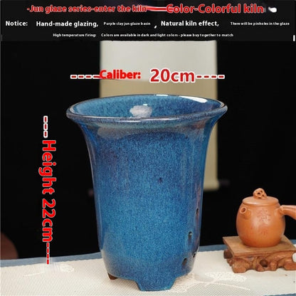 Large Glazed Stone Flower Pot with Purple Clay Pattern