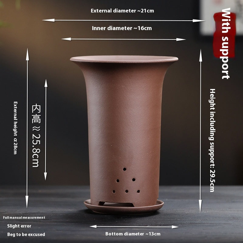Large Glazed Stone Flower Pot with Purple Clay Pattern