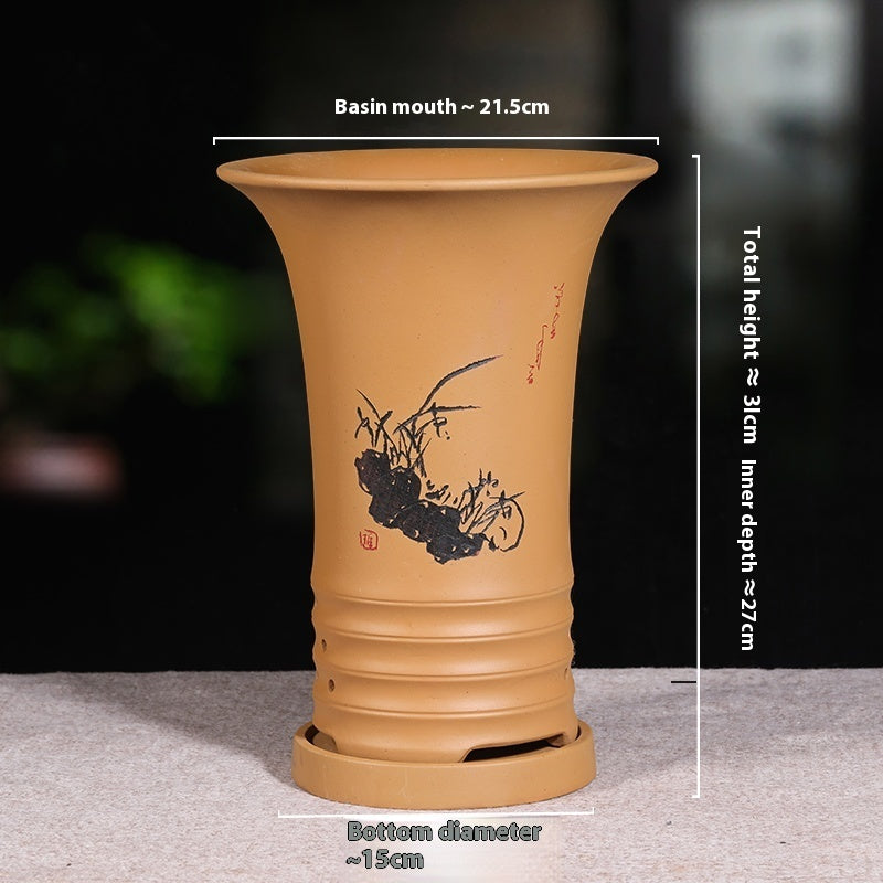 Ethnic Style Stone Planter Lotus & Bamboo Floor Pot