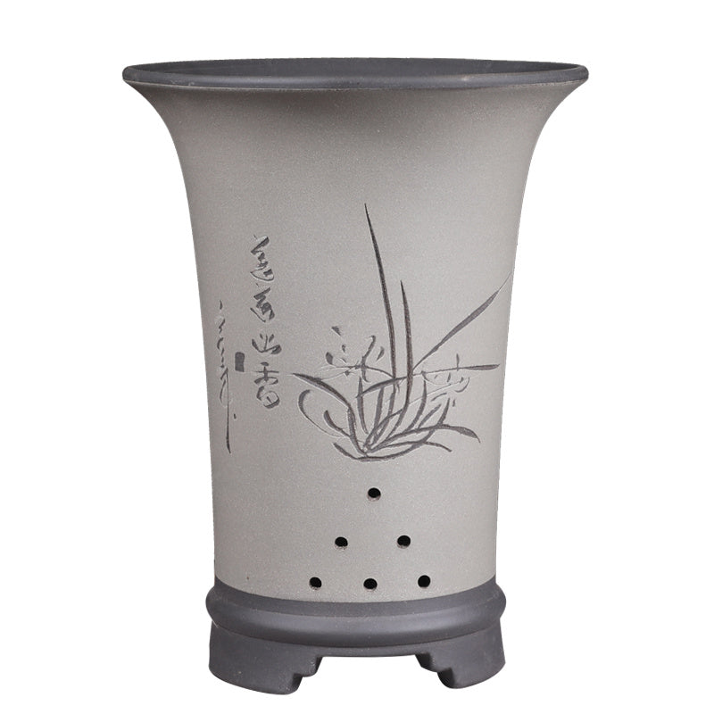 Ethnic Style Stone Planter Lotus & Bamboo Floor Pot