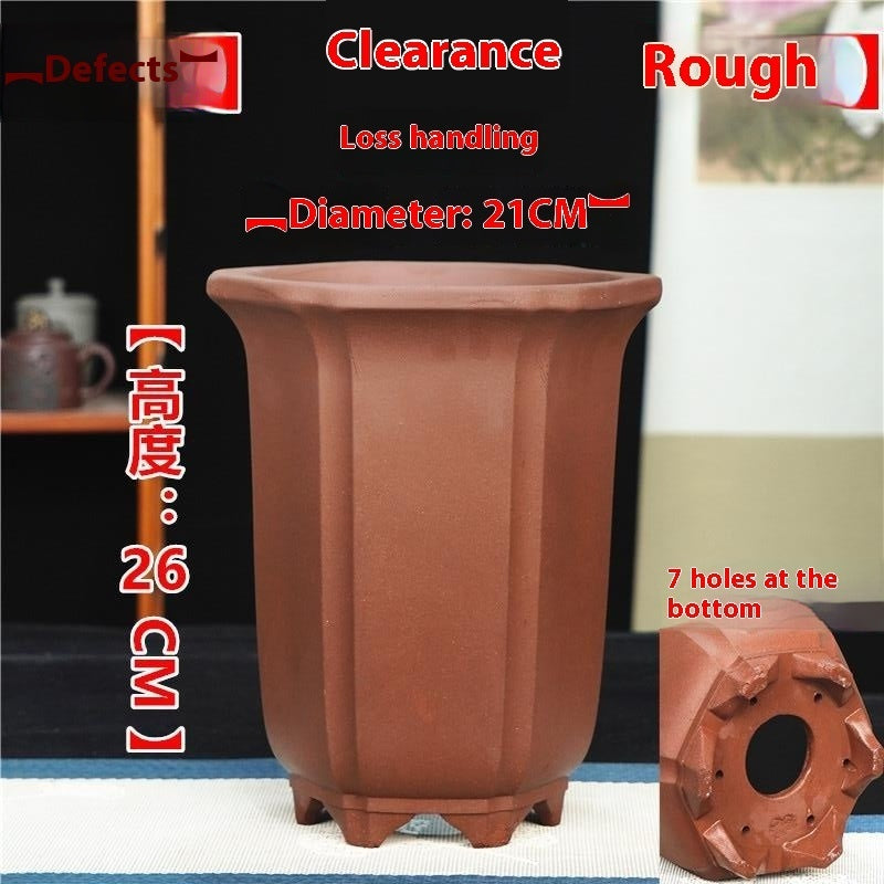 Large Glazed Stone Flower Pot with Purple Clay Pattern