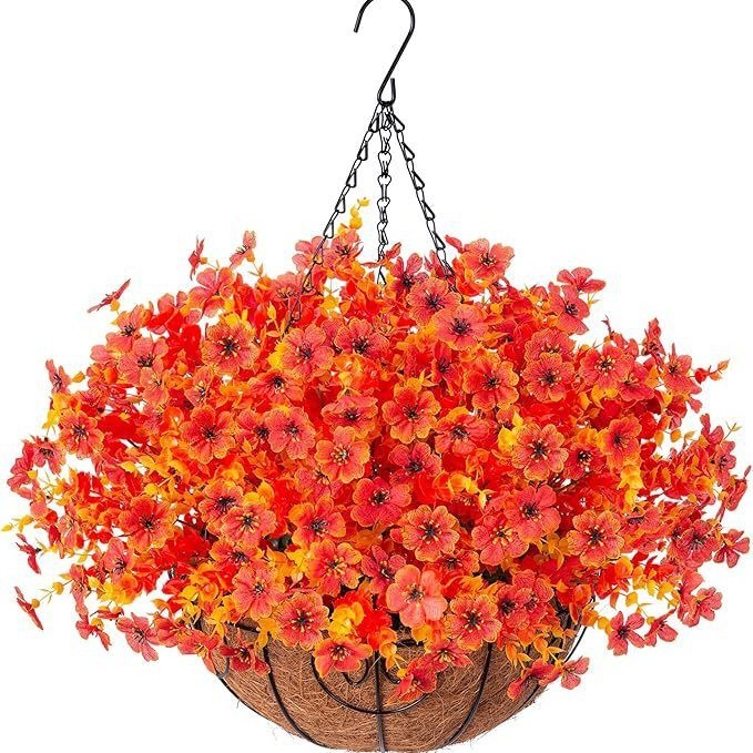 Outdoor Hanging Basket with Artificial Flowers for Garden Decoration