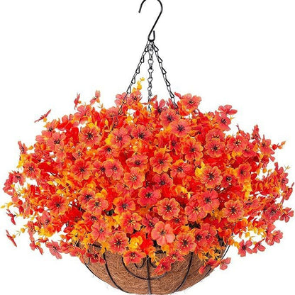 Outdoor Hanging Basket with Artificial Flowers for Garden Decoration