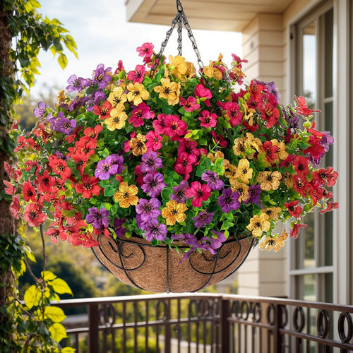 Outdoor Hanging Basket with Artificial Flowers for Garden Decoration