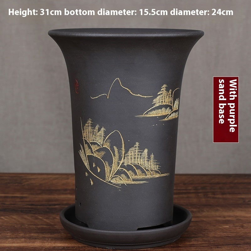 Oversized Purple Sand Orchid Pots Stone Floor Planter Collection