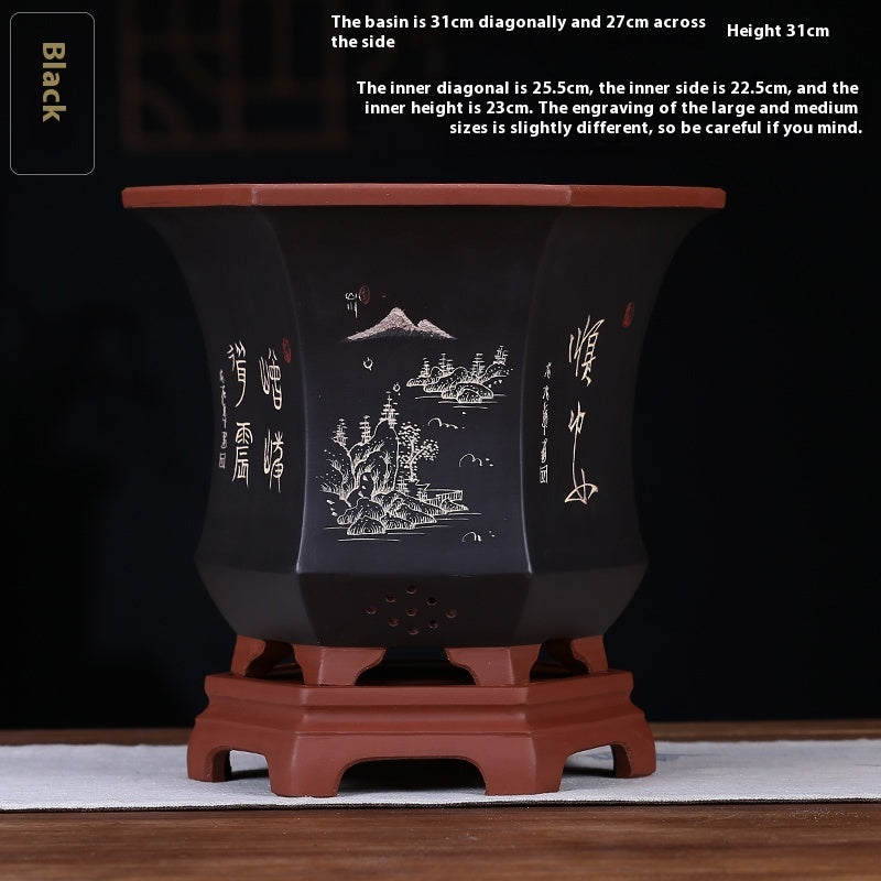 Ethnic Style Medium Purple Sand Planter  Stone Chita Pot
