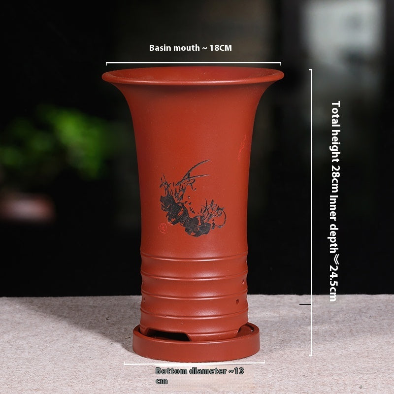 Ethnic Style Stone Planter Lotus & Bamboo Floor Pot