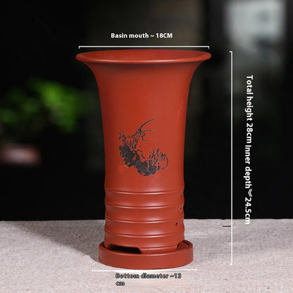 Ethnic Style Stone Planter Lotus & Bamboo Floor Pot