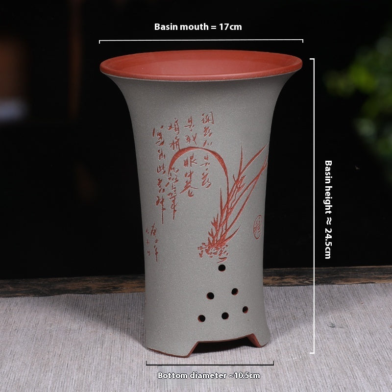 Ethnic Style Stone Planter Lotus & Bamboo Floor Pot