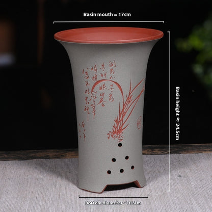 Ethnic Style Stone Planter Lotus & Bamboo Floor Pot