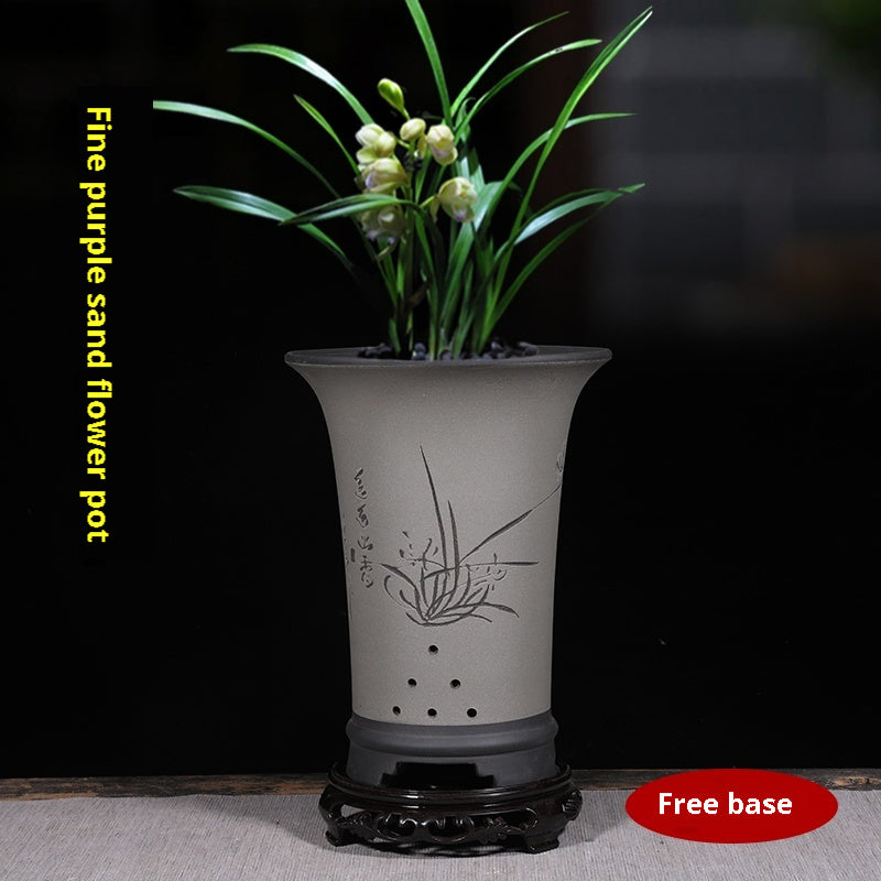 Ethnic Style Stone Planter Lotus & Bamboo Floor Pot