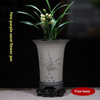 Ethnic Style Stone Planter Lotus & Bamboo Floor Pot