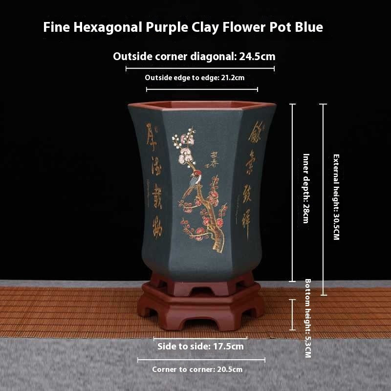 Classical Purple Sand Hexagonal and Carved Pots for Home Gardening