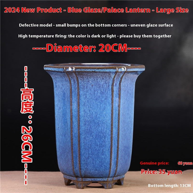Large Glazed Stone Flower Pot with Purple Clay Pattern