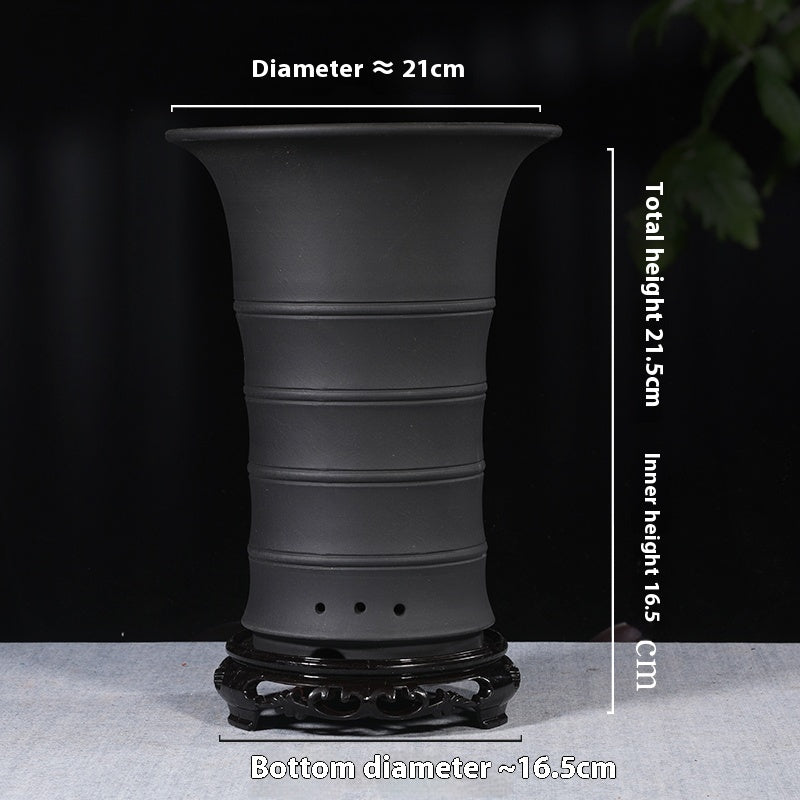 Ethnic Style Stone Planter Lotus & Bamboo Floor Pot