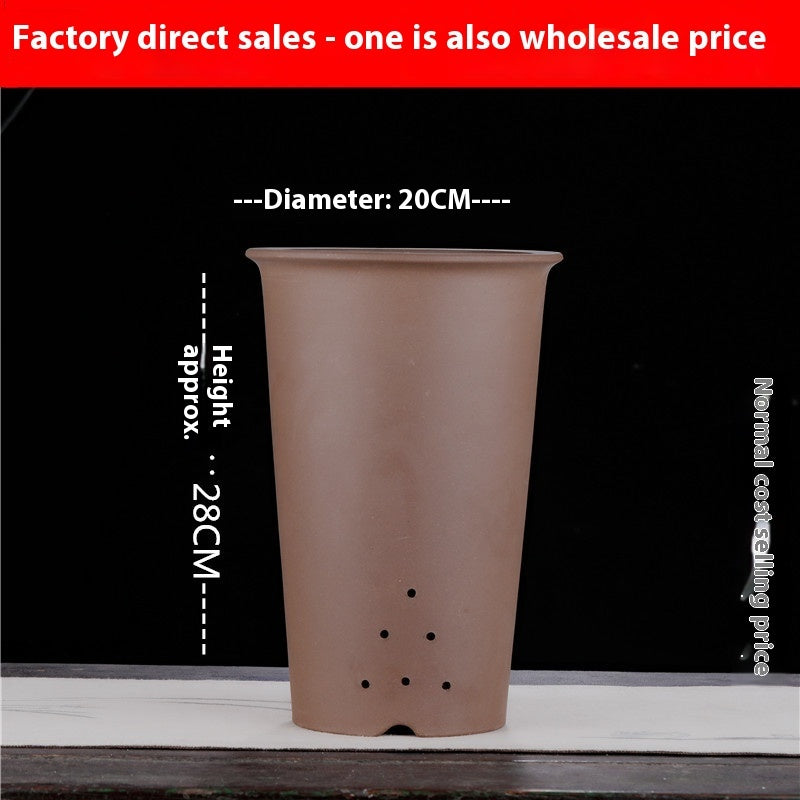 Large Glazed Stone Flower Pot with Purple Clay Pattern