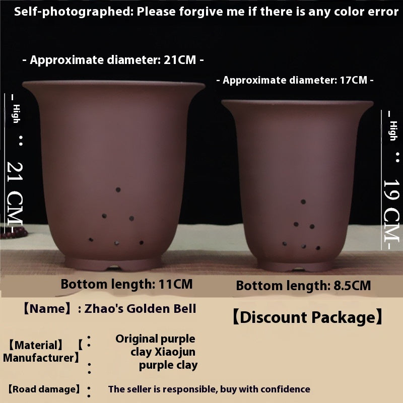 Large Glazed Stone Flower Pot with Purple Clay Pattern