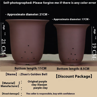 Large Glazed Stone Flower Pot with Purple Clay Pattern