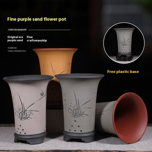 Ethnic Style Stone Planter Lotus & Bamboo Floor Pot