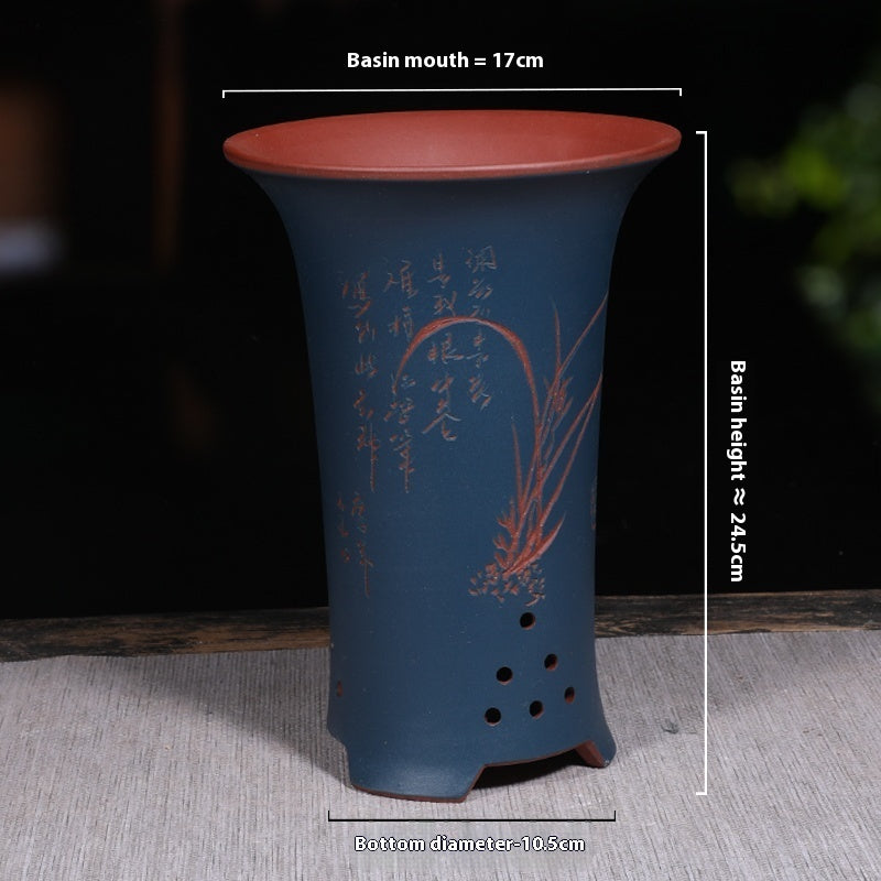 Ethnic Style Stone Planter Lotus & Bamboo Floor Pot