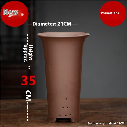 Large Glazed Stone Flower Pot with Purple Clay Pattern