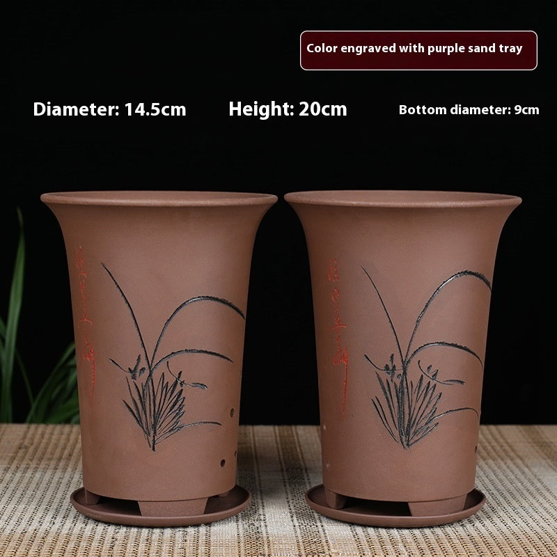 Oversized Purple Sand Orchid Pots Stone Floor Planter Collection