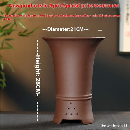 Large Glazed Stone Flower Pot with Purple Clay Pattern
