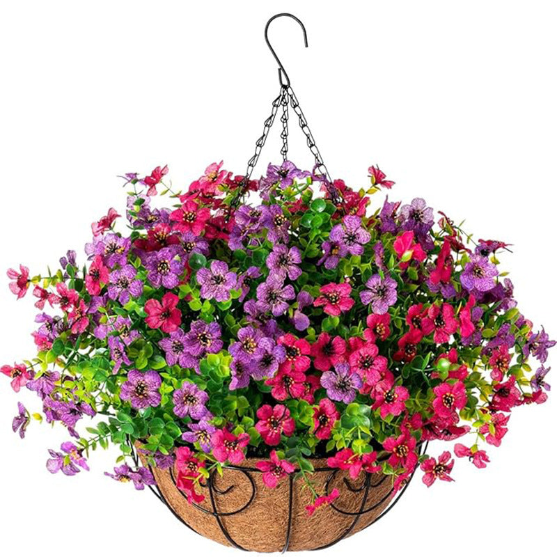 Outdoor Hanging Basket with Artificial Flowers for Garden Decoration