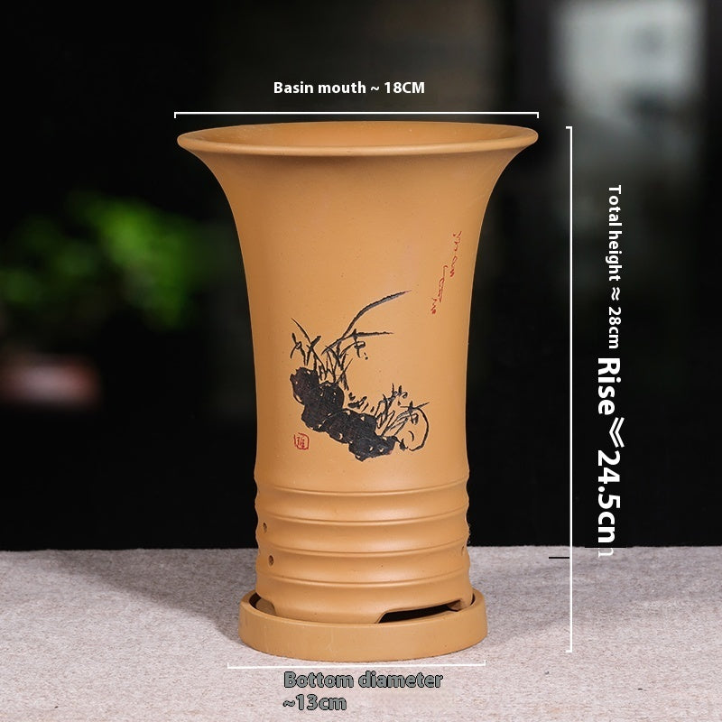 Ethnic Style Stone Planter Lotus & Bamboo Floor Pot