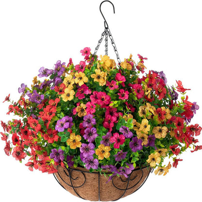 Outdoor Hanging Basket with Artificial Flowers for Garden Decoration